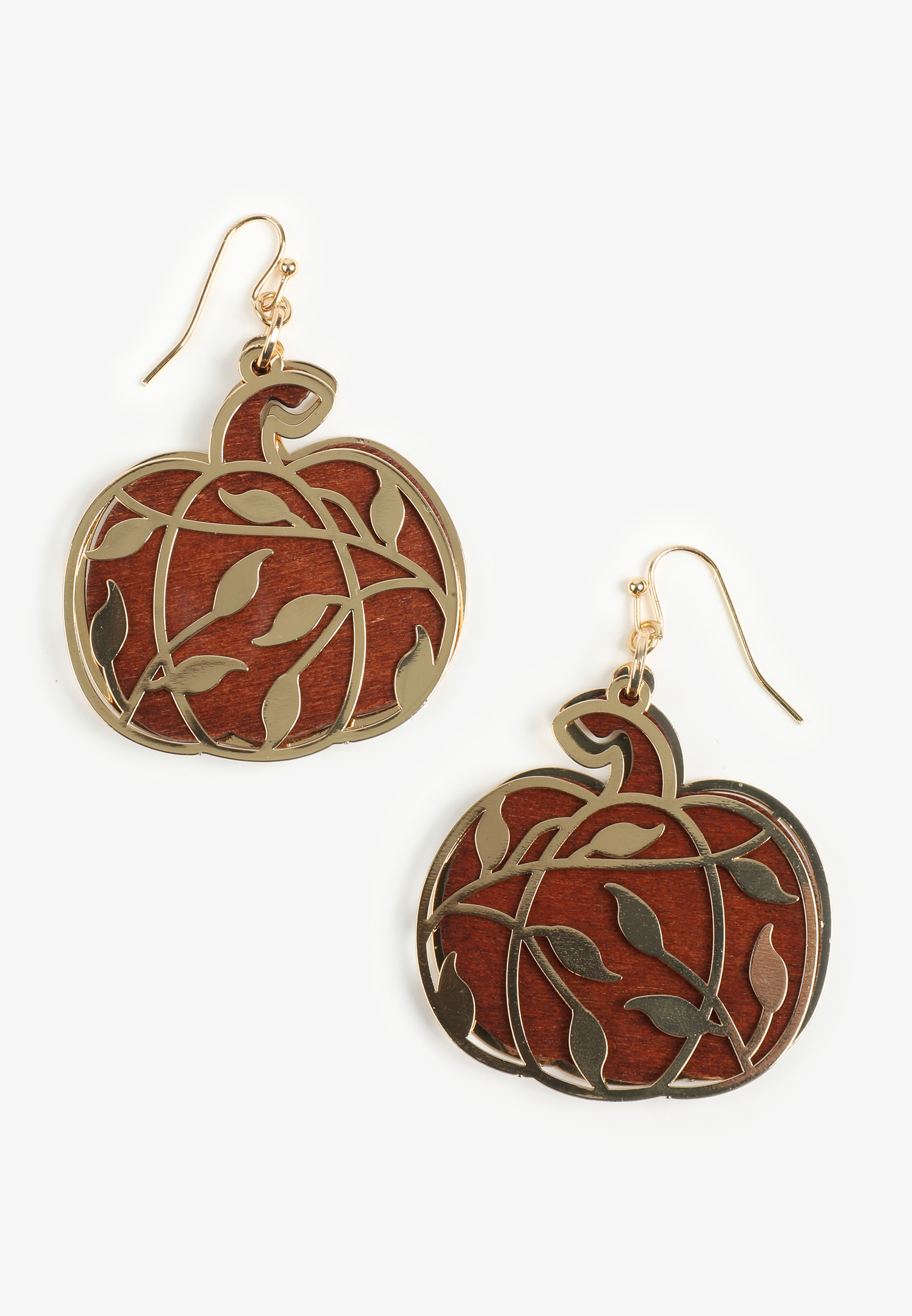 Gold Metal Overlay Pumpkin Drop Earrings