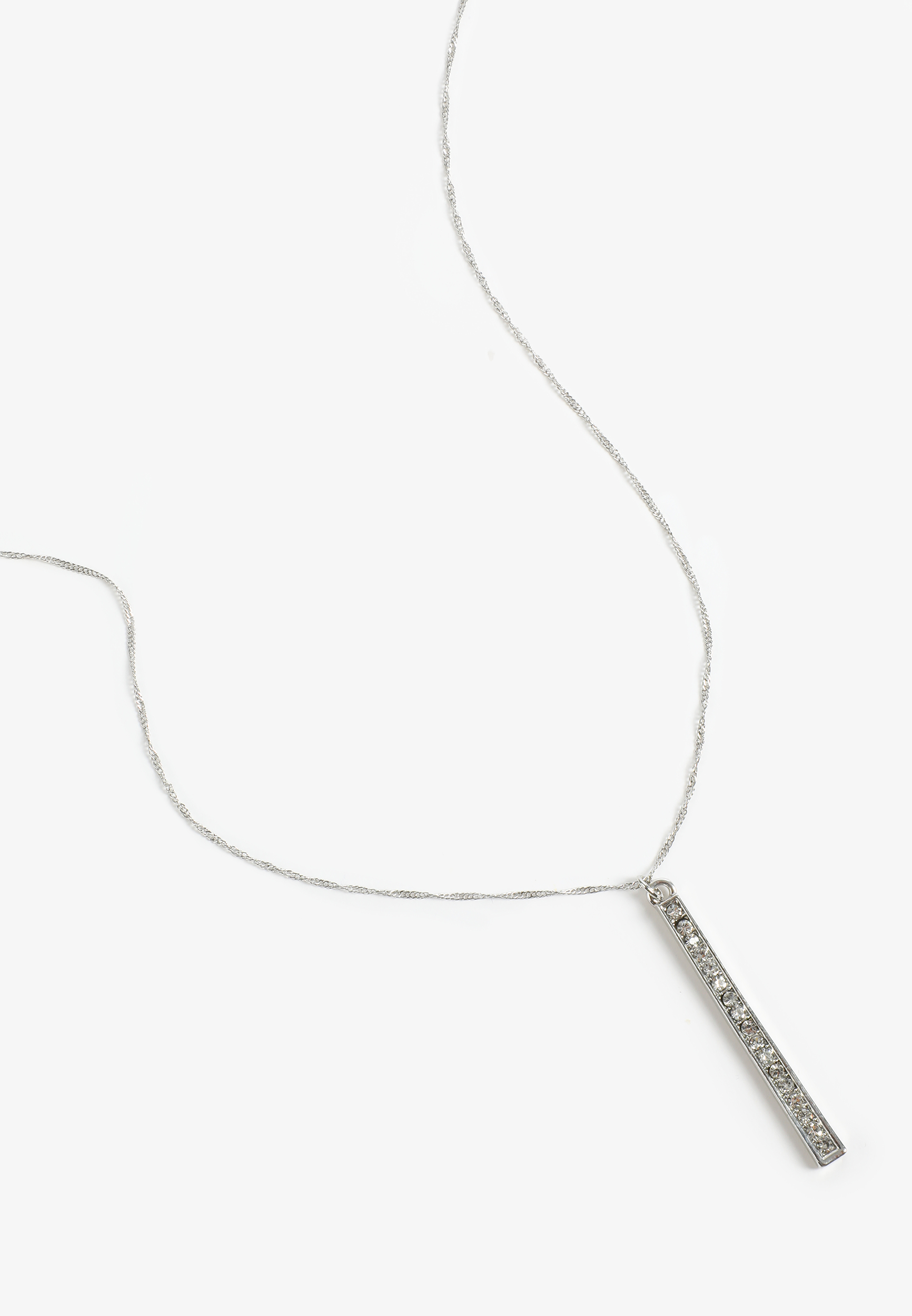 Silver Rhinestone Bar Pendant Necklace