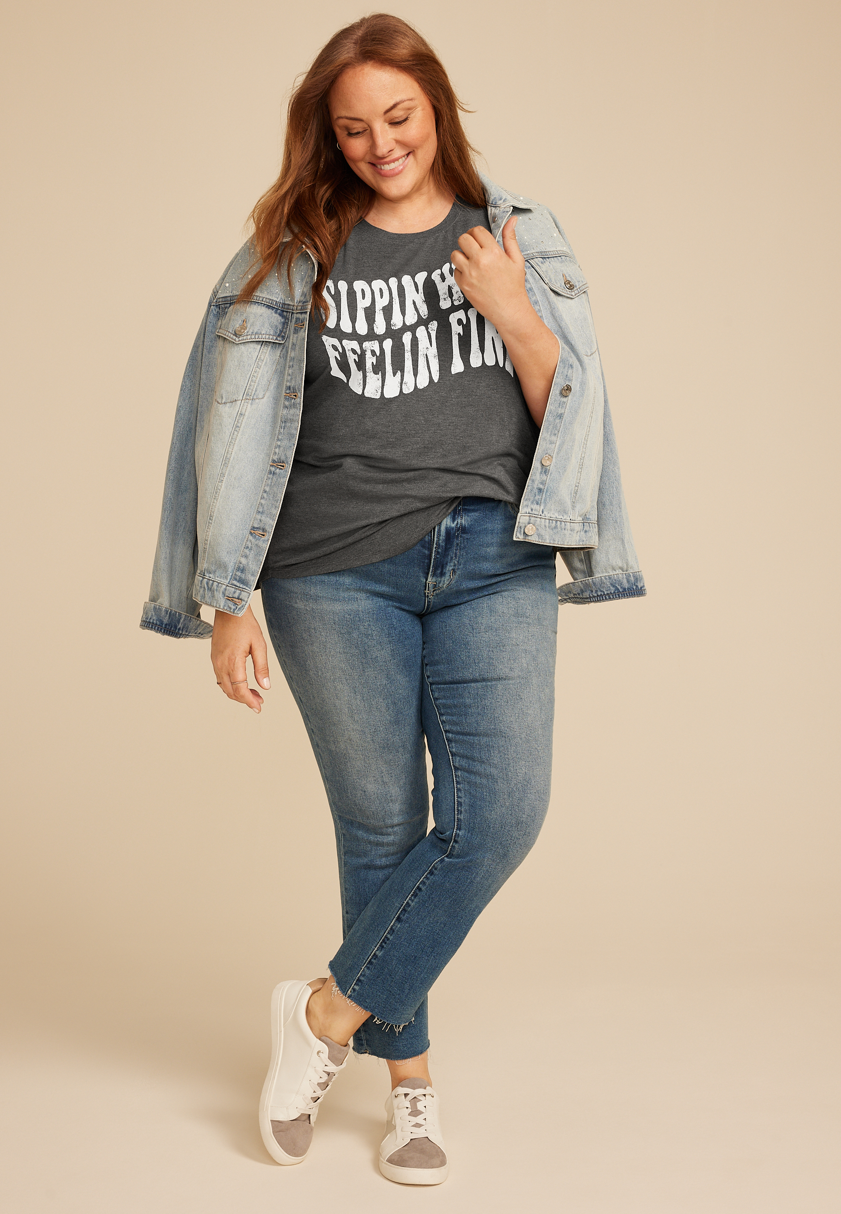 Plus Size Sippin Wine Feelin Fine Classic Fit Graphic Tee, , large