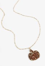 Gold Metal Overlay Pumpkin Pendant Necklace, , small