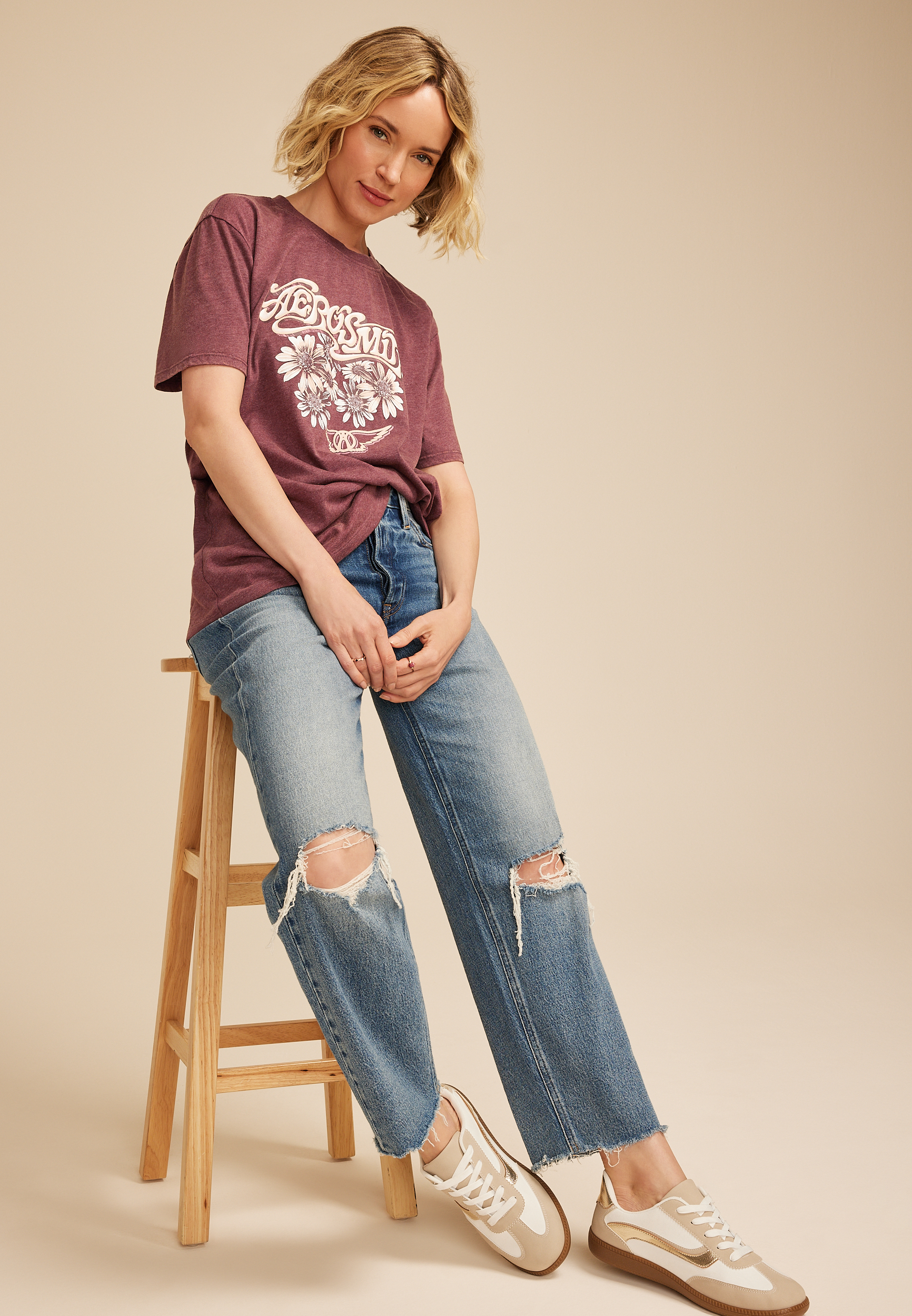Floral Aerosmith Oversized Fit Graphic Tee, C830, large