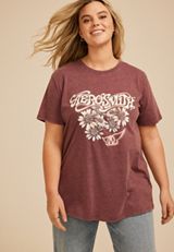 Plus Size Floral Aerosmith Oversized Fit Graphic Tee, C830, small