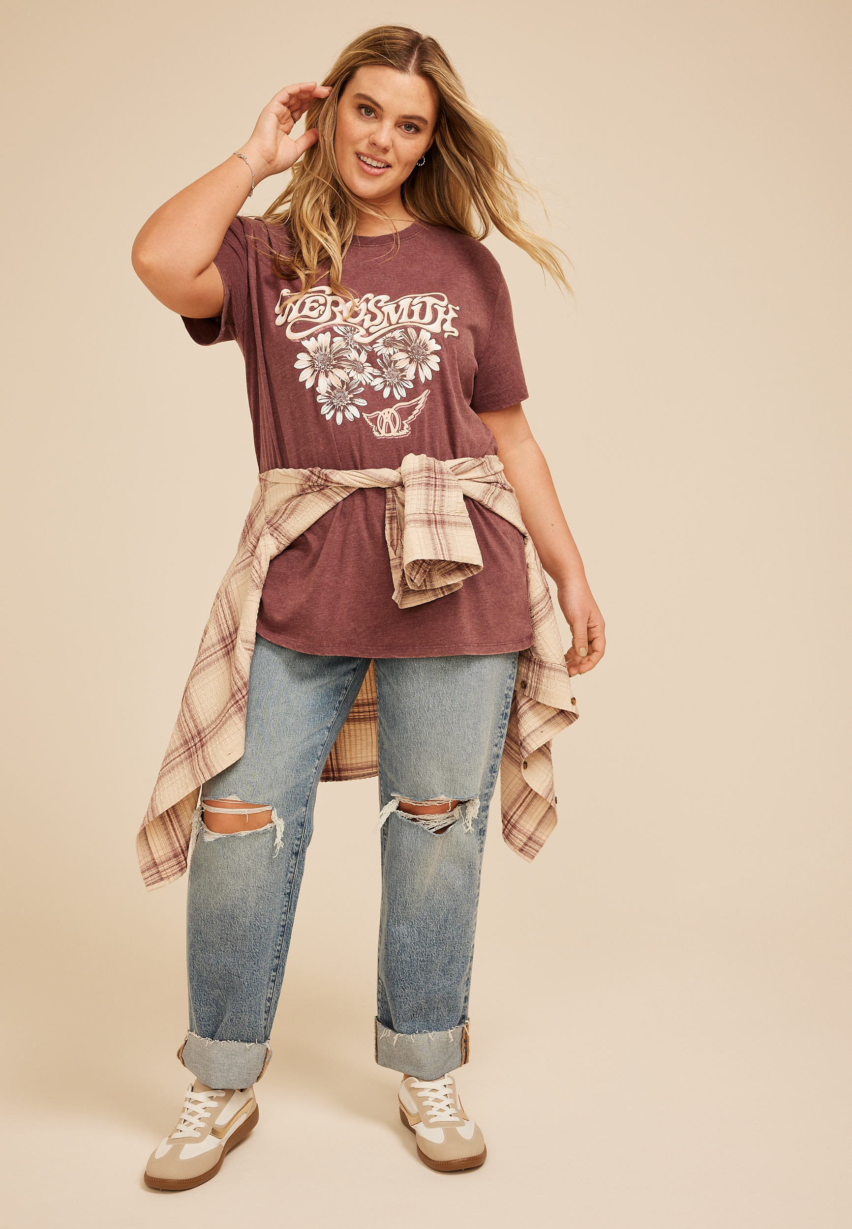 Plus Size Floral Aerosmith Oversized Fit Graphic Tee, C830, large