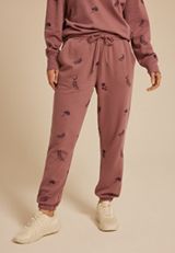 Mauve Floral Embroidered Joggers, , small