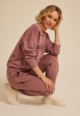 Mauve Floral Embroidered Joggers, , small