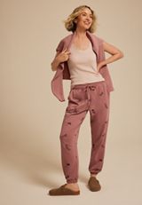 Mauve Floral Embroidered Joggers, , small