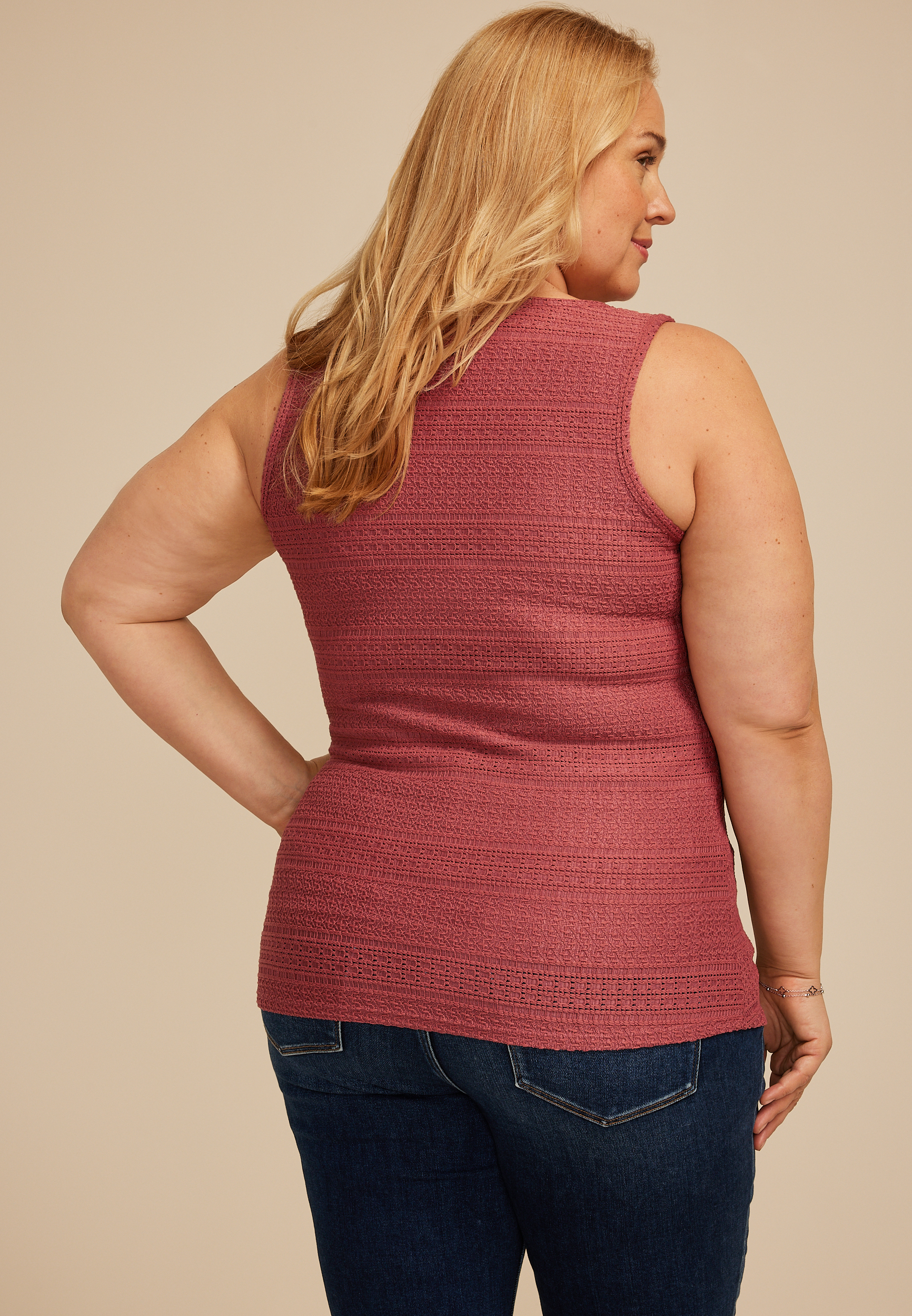 Plus Size Textured Sweater Tank Top, C9585, large