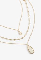 Gold And Cream Oval Stone Pendant Layered Necklace, C605, small