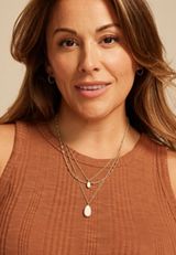 Gold And Cream Oval Stone Pendant Layered Necklace, C605, small