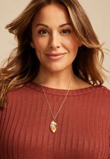 Pressed Fall Floral Oval Pendant Necklace, GOLD, small