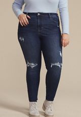 Plus Size m jeans by maurices&trade; Dark Cool Comfort High Rise Backed Ripped Jegging, C258, small