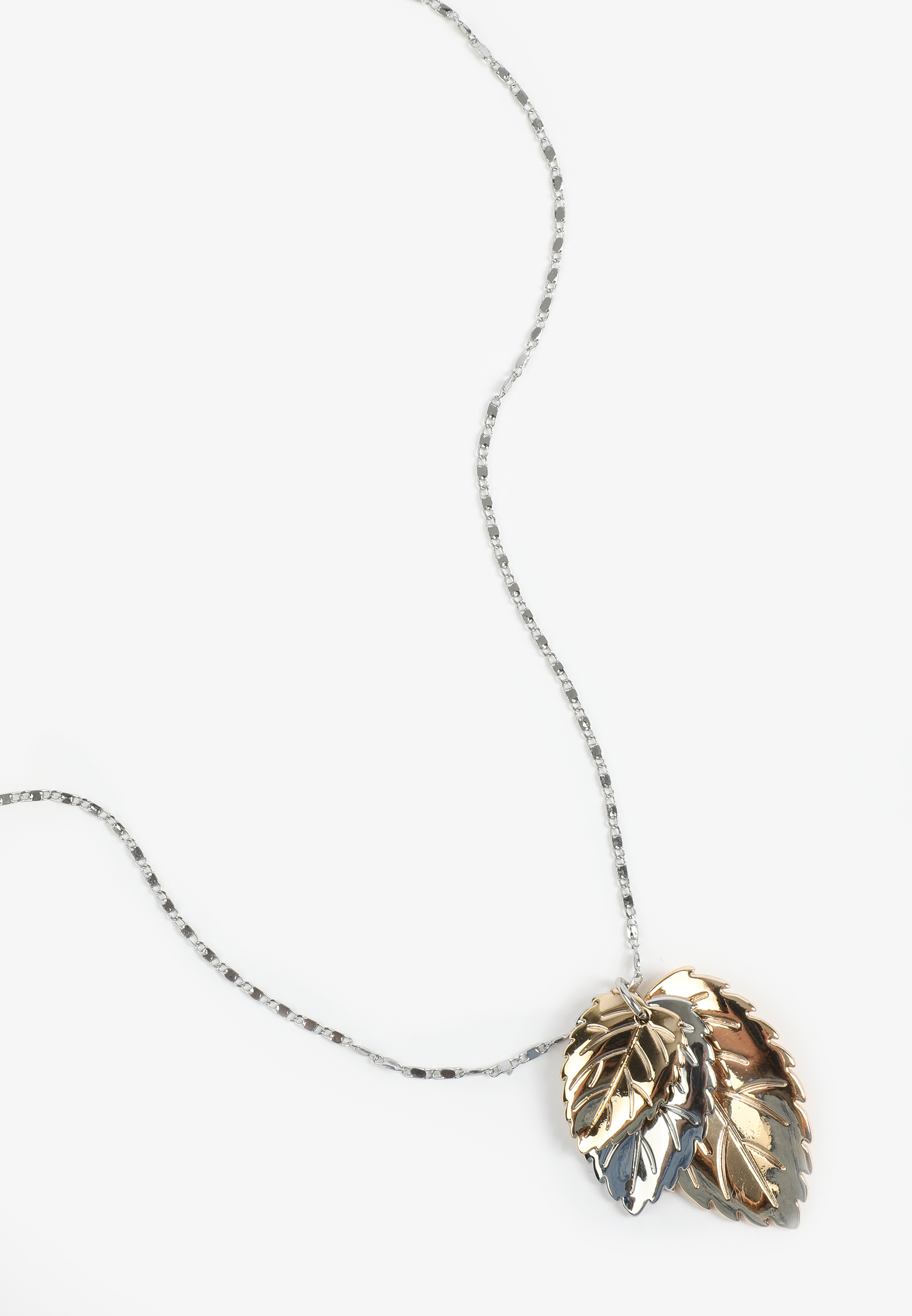 Mixed Metal Triple Leaf Pendant Necklace