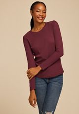 24/7 Ada Ribbed Long Sleeve Tee, TAWNY PORT, small