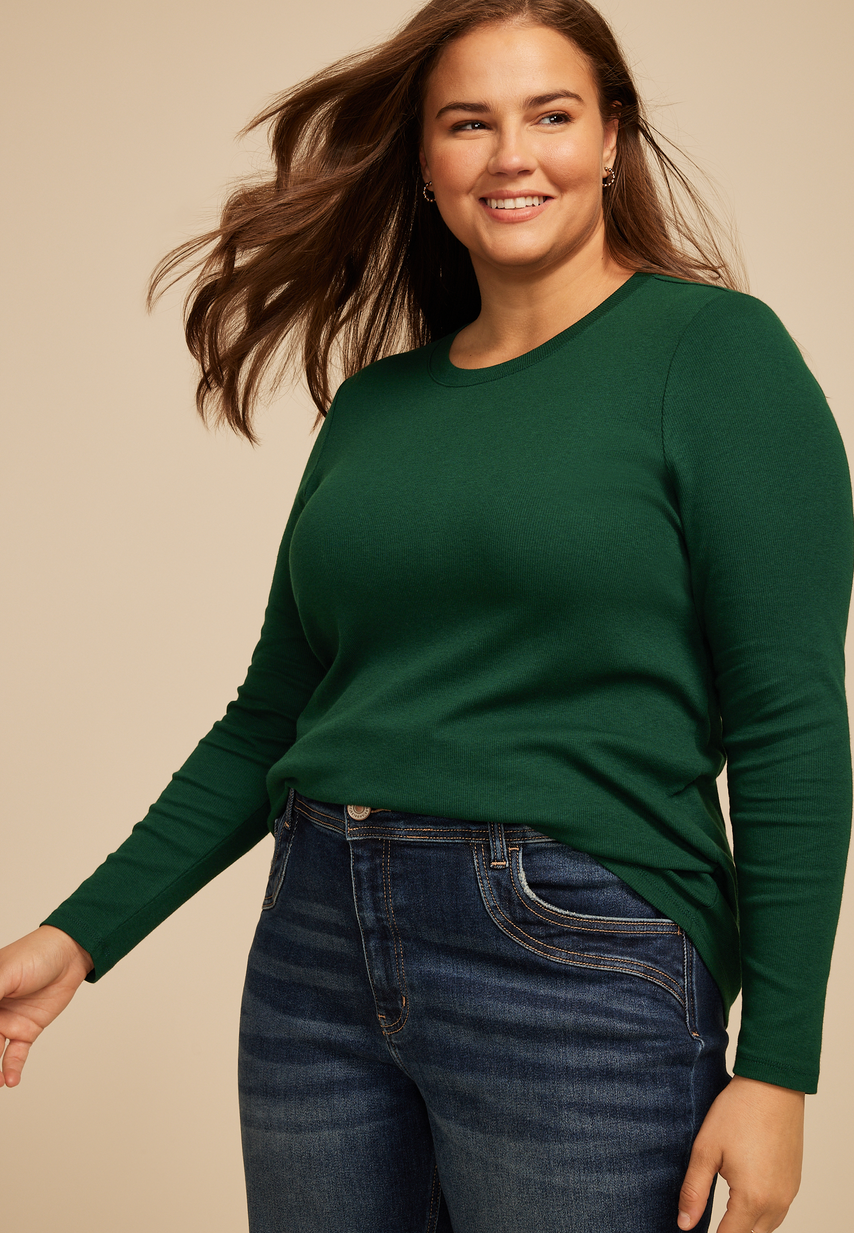 Plus Size 24/7 Ada Ribbed Long Sleeve Tee