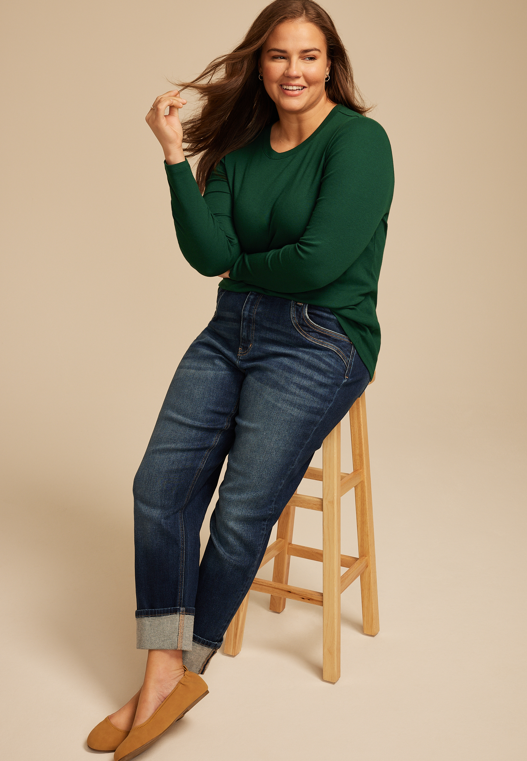 Plus Size 24/7 Ada Ribbed Long Sleeve Tee, C1037, large