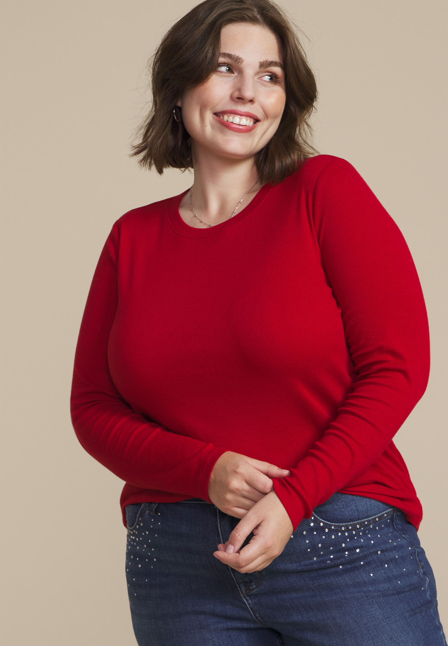 Plus Size 24/7 Ada Ribbed Long Sleeve Tee