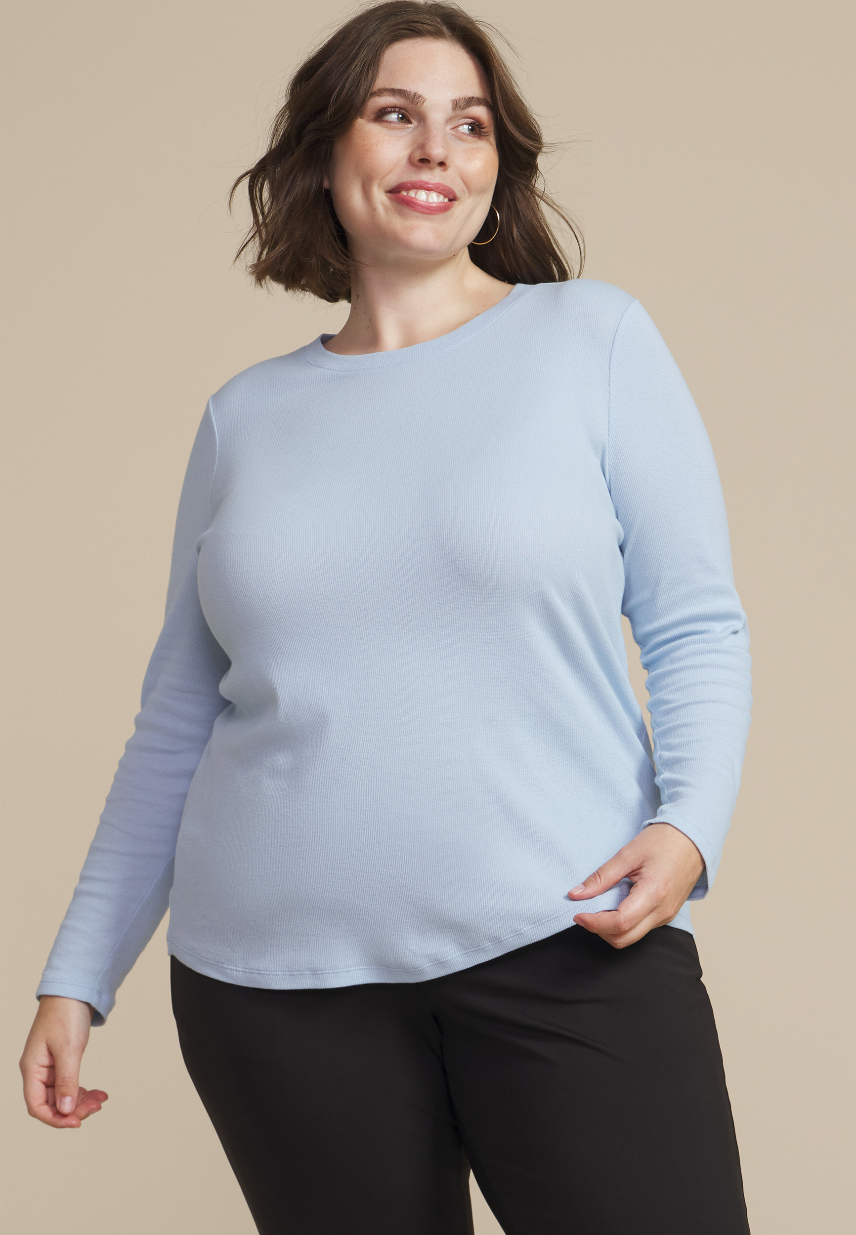 Plus Size 24/7 Ada Ribbed Long Sleeve Tee