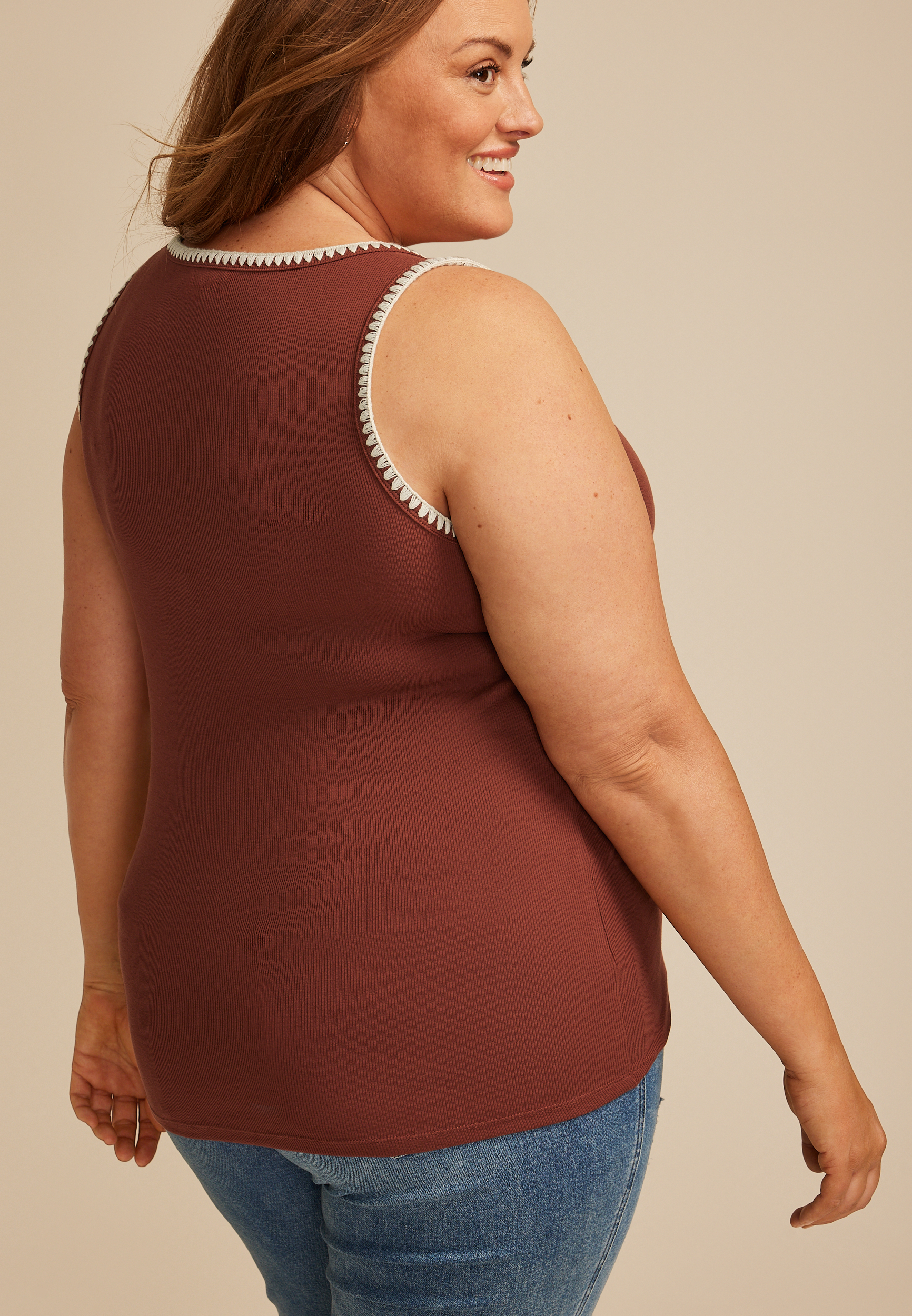 Plus Size Whipstitch Embroidered Tank Top, C8065, large