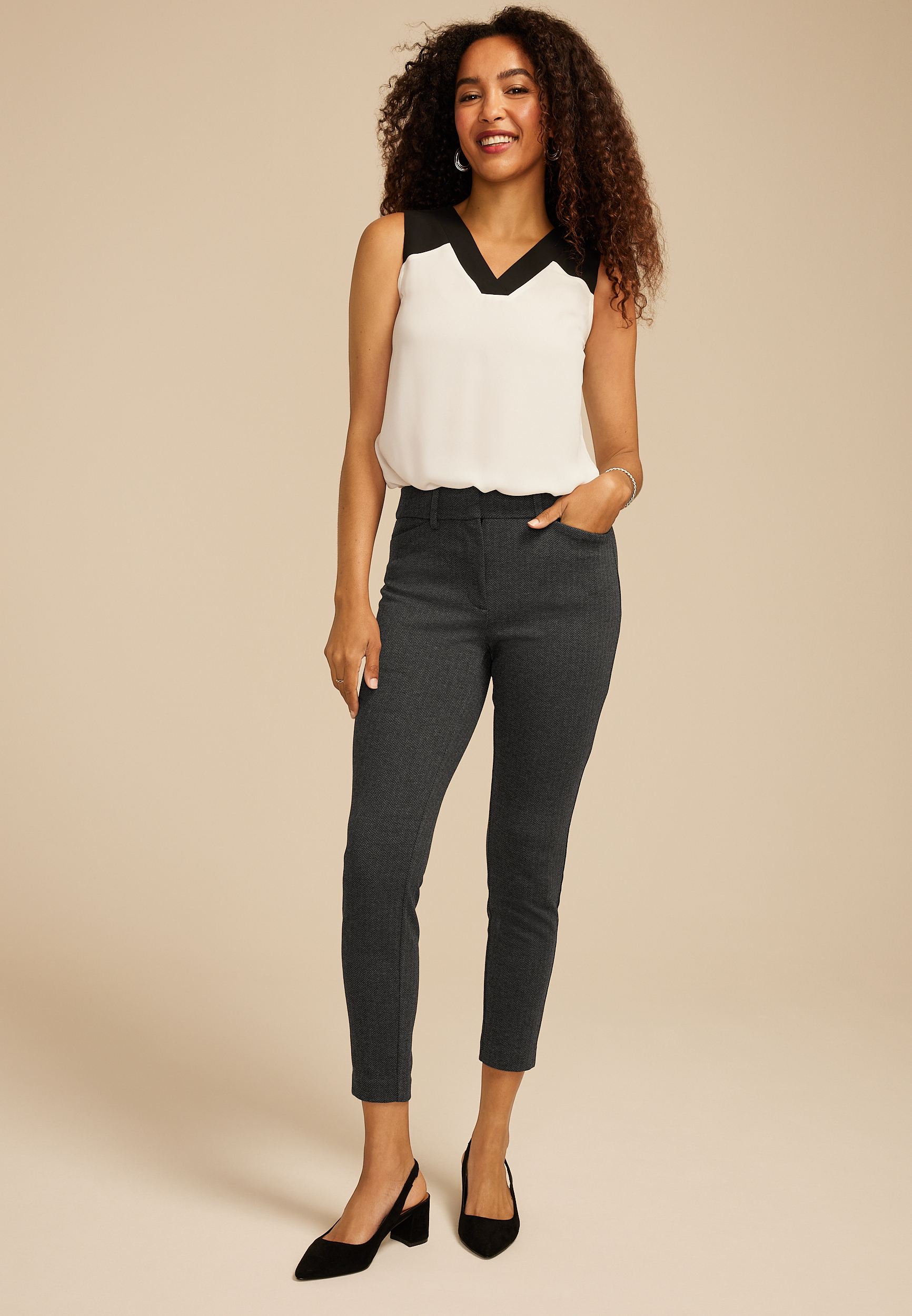 Herringbone Ponte Skinny Pant, C1755, large