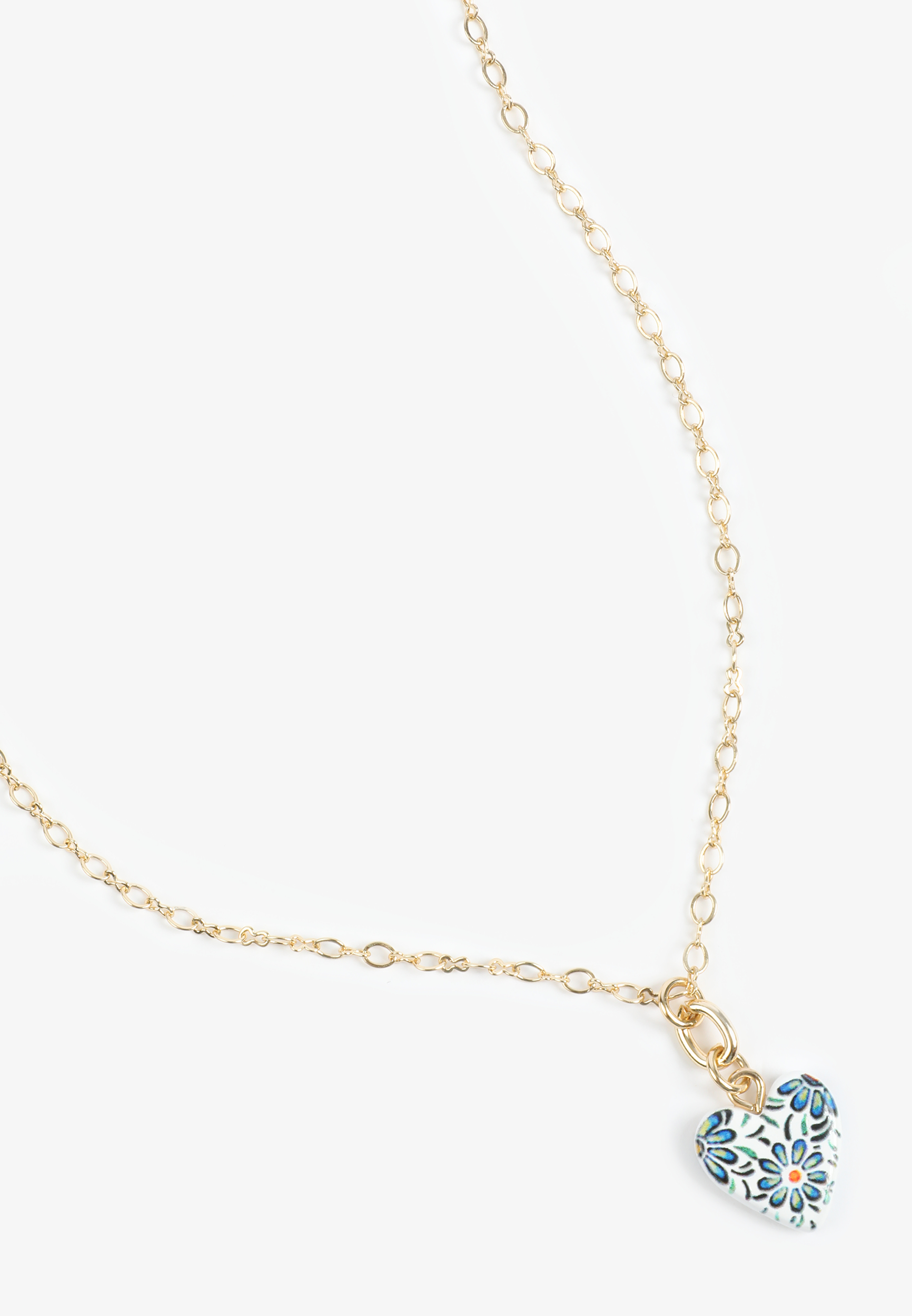 Colorful Floral Ceramic Heart Pendant Necklace