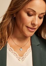 Colorful Floral Ceramic Heart Pendant Necklace, GOLD, small