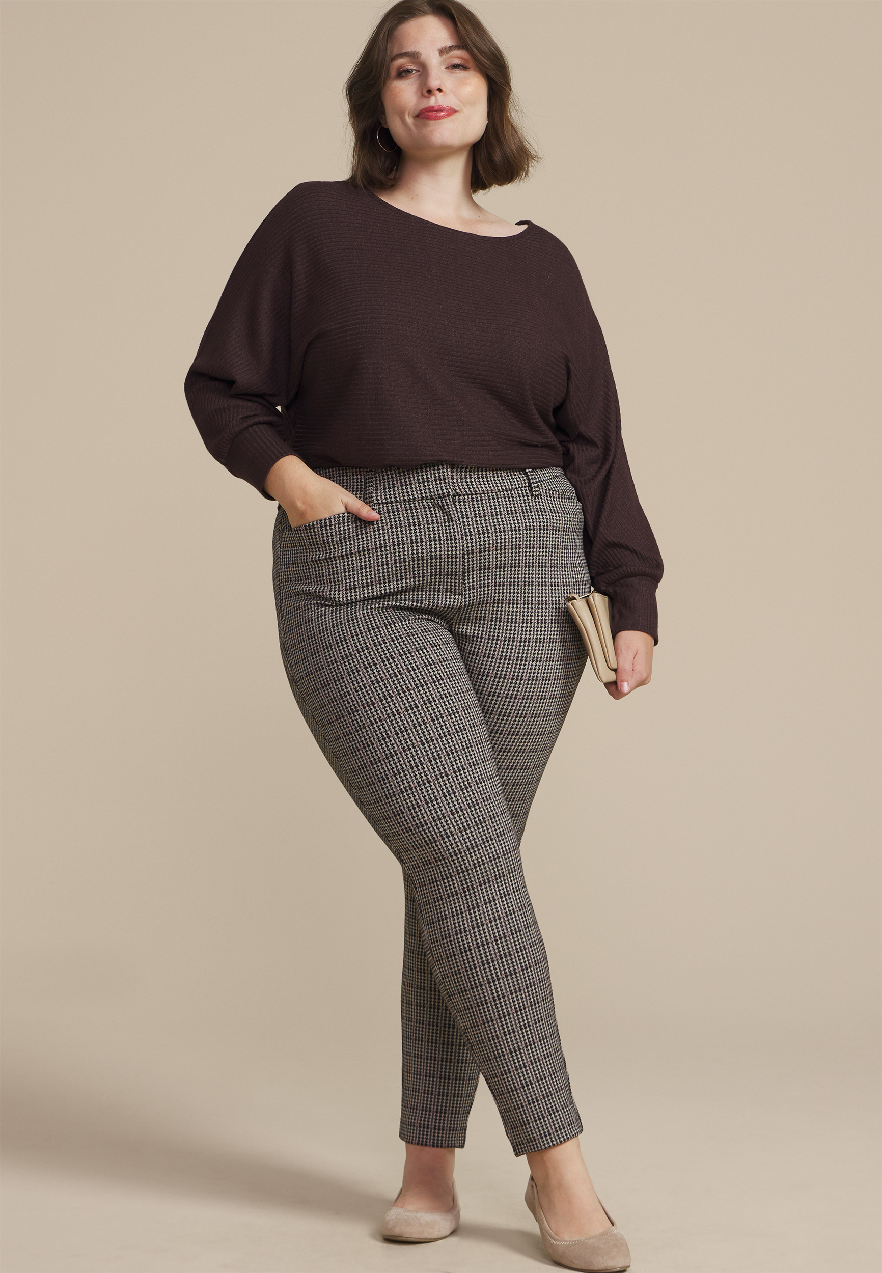 Plus Size Houndstooth Ponte Skinny Pant, C3681, large