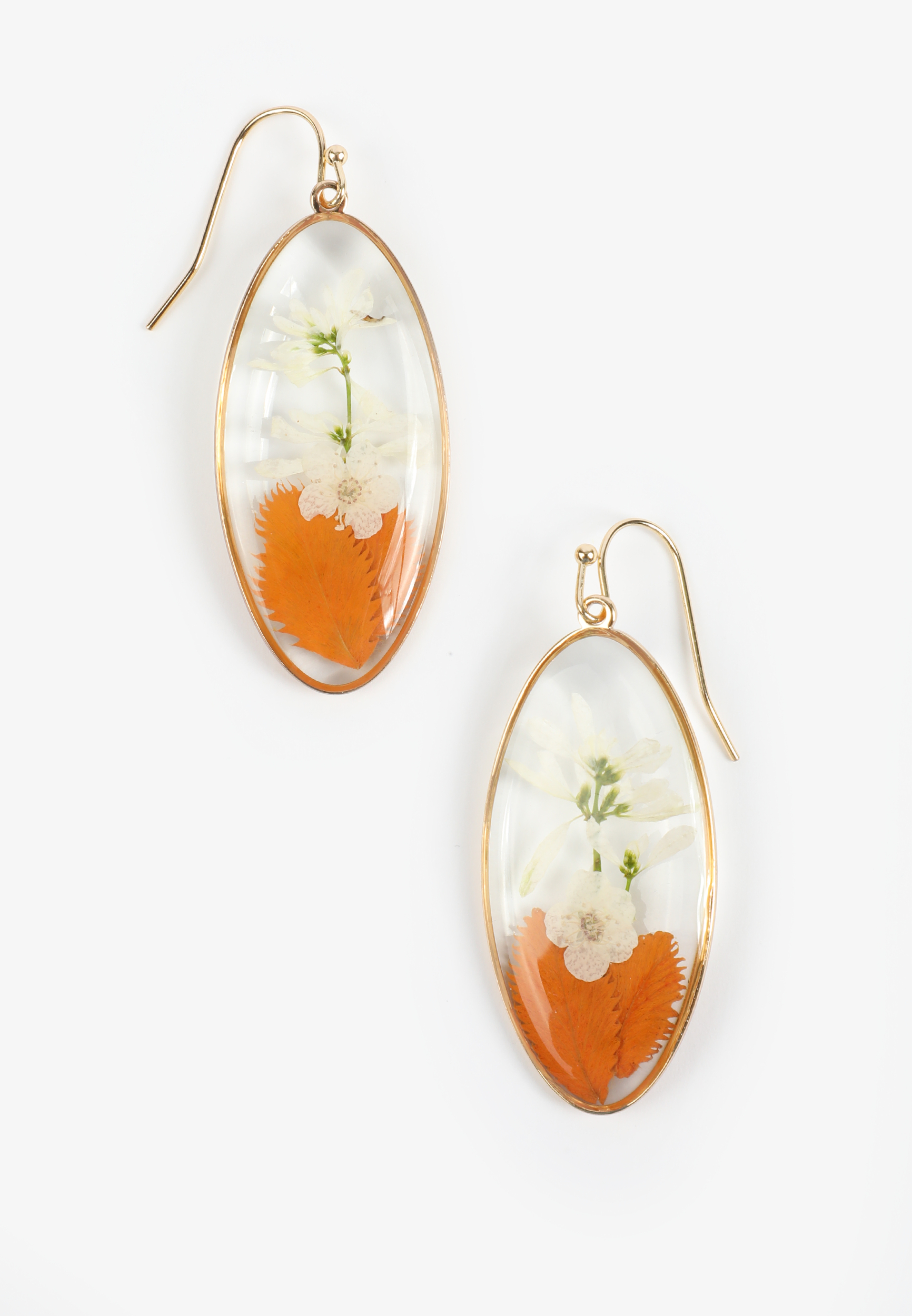 Pressed Fall Floral Oval Drop Earrings