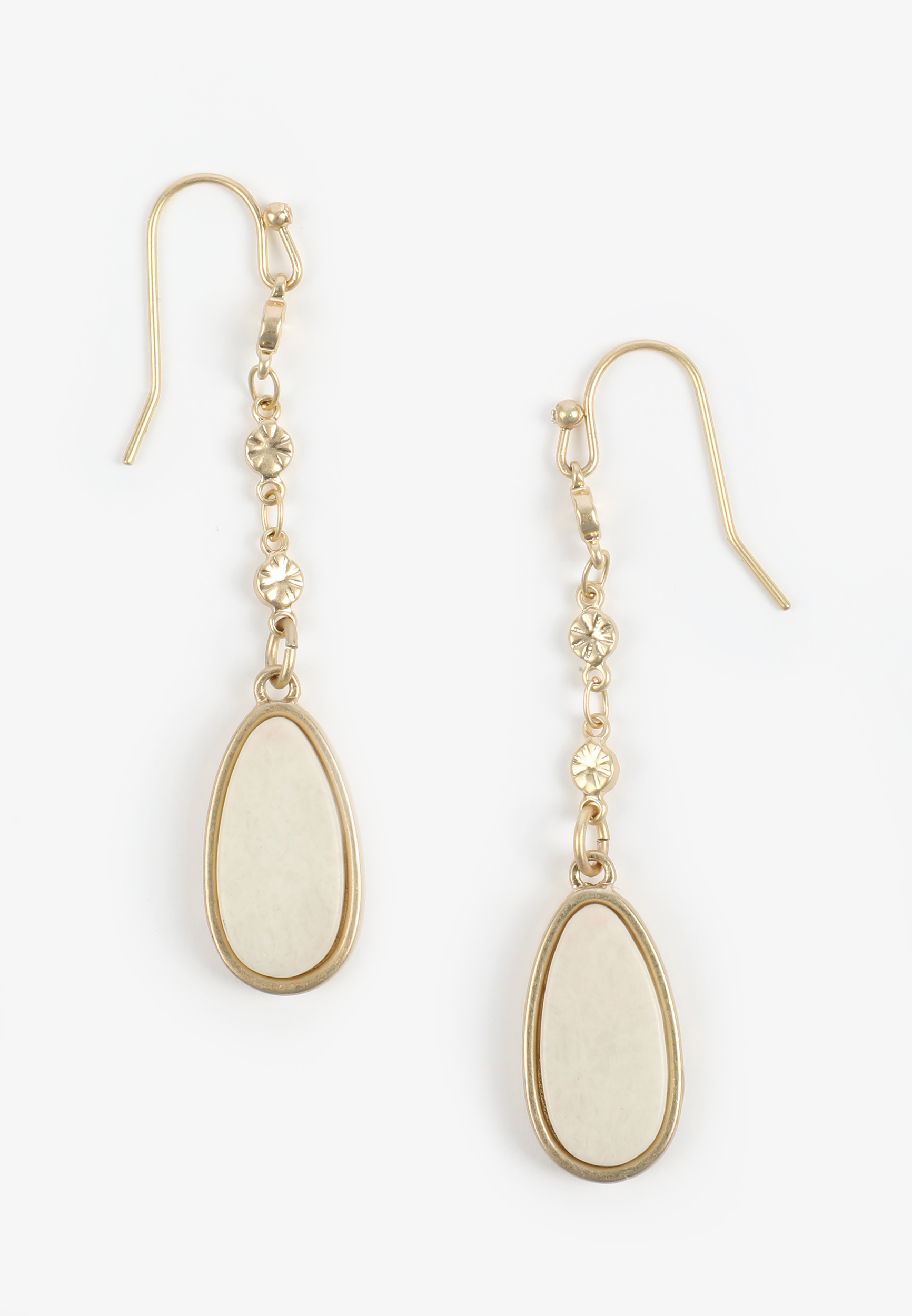 Gold And Cream Oval Stone Drop Earrings