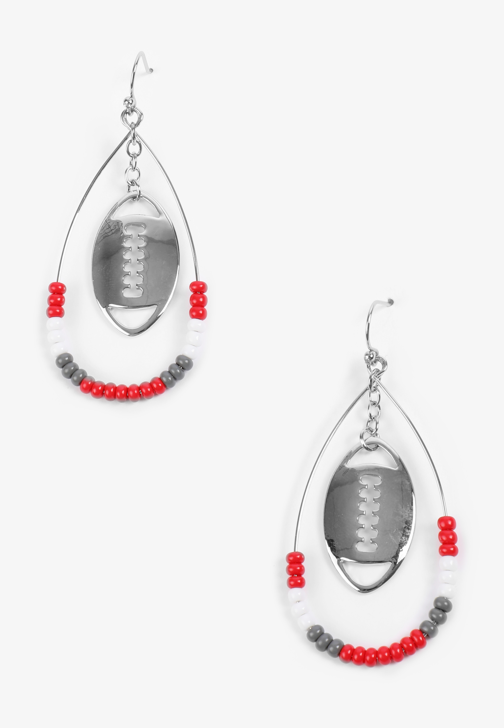 Game Day Red And Gray Beaded Teardrop Earrings