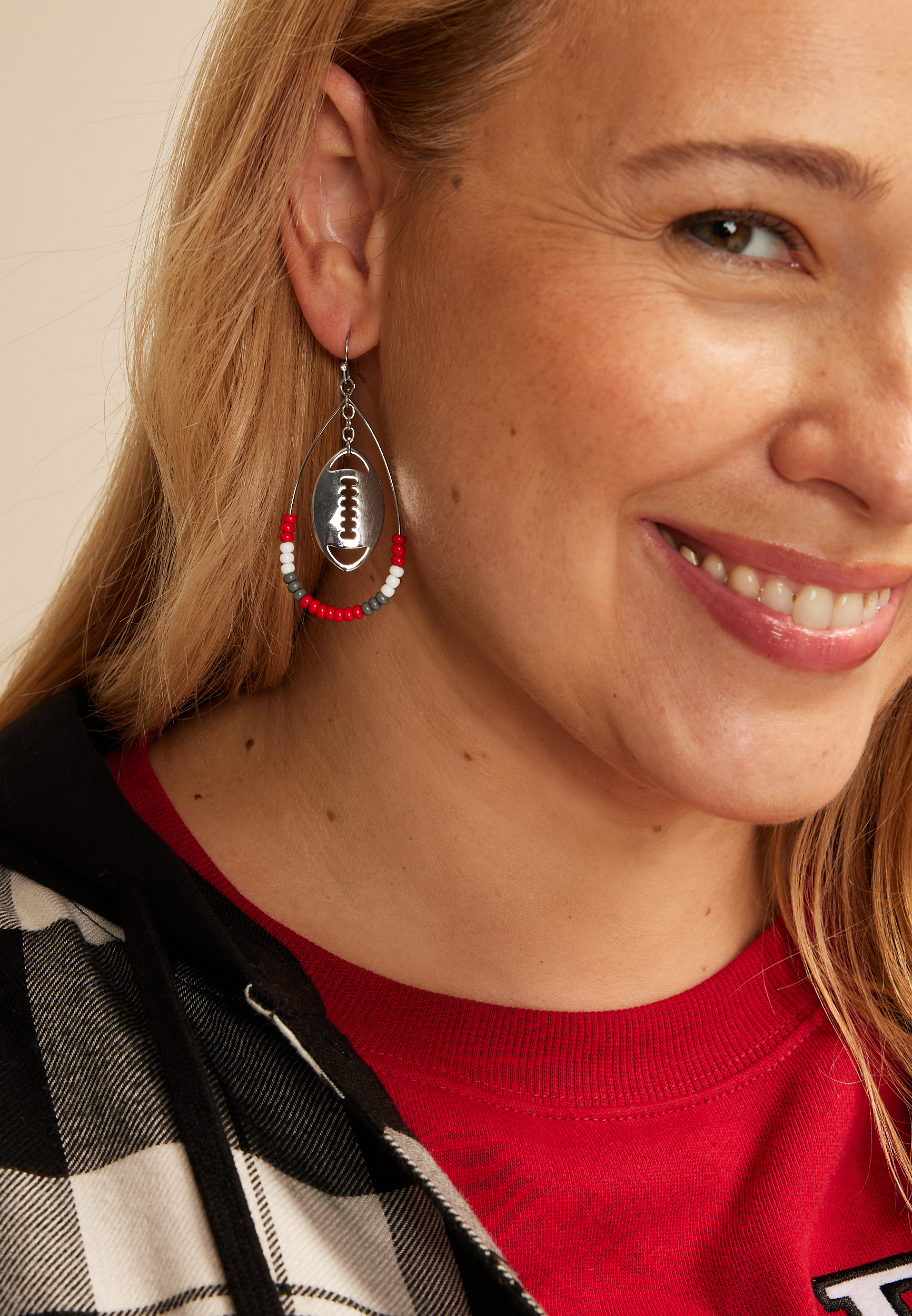 Game Day Red And White Beaded Teardrop Earrings