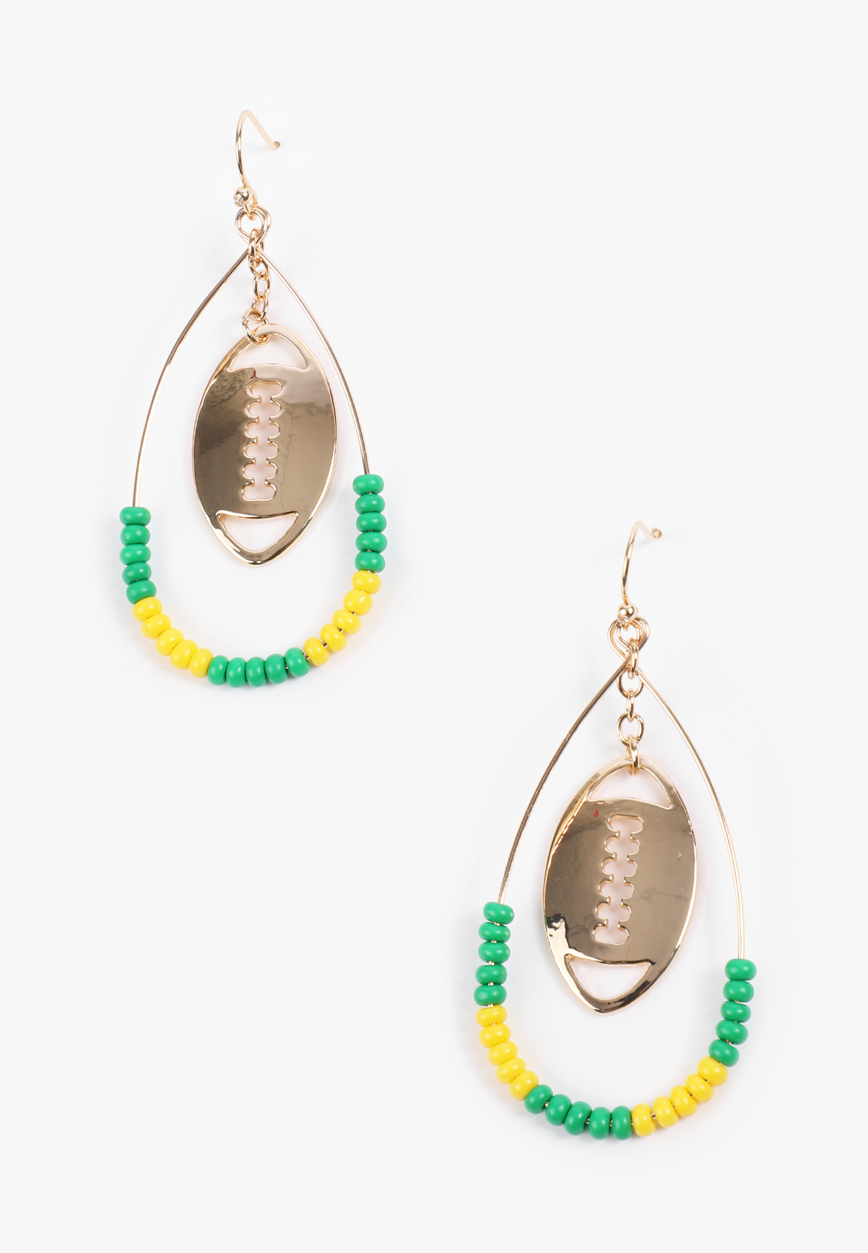 Game Day Green And Yellow Beaded Teardrop Earrings