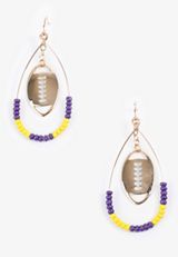 Game Day Purple And Yellow Beaded Teardrop Earrings, C1524, small