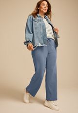 Plus Size Cloud Scuba Knit Ribbed Wide Leg Sweatpant, C8391, small