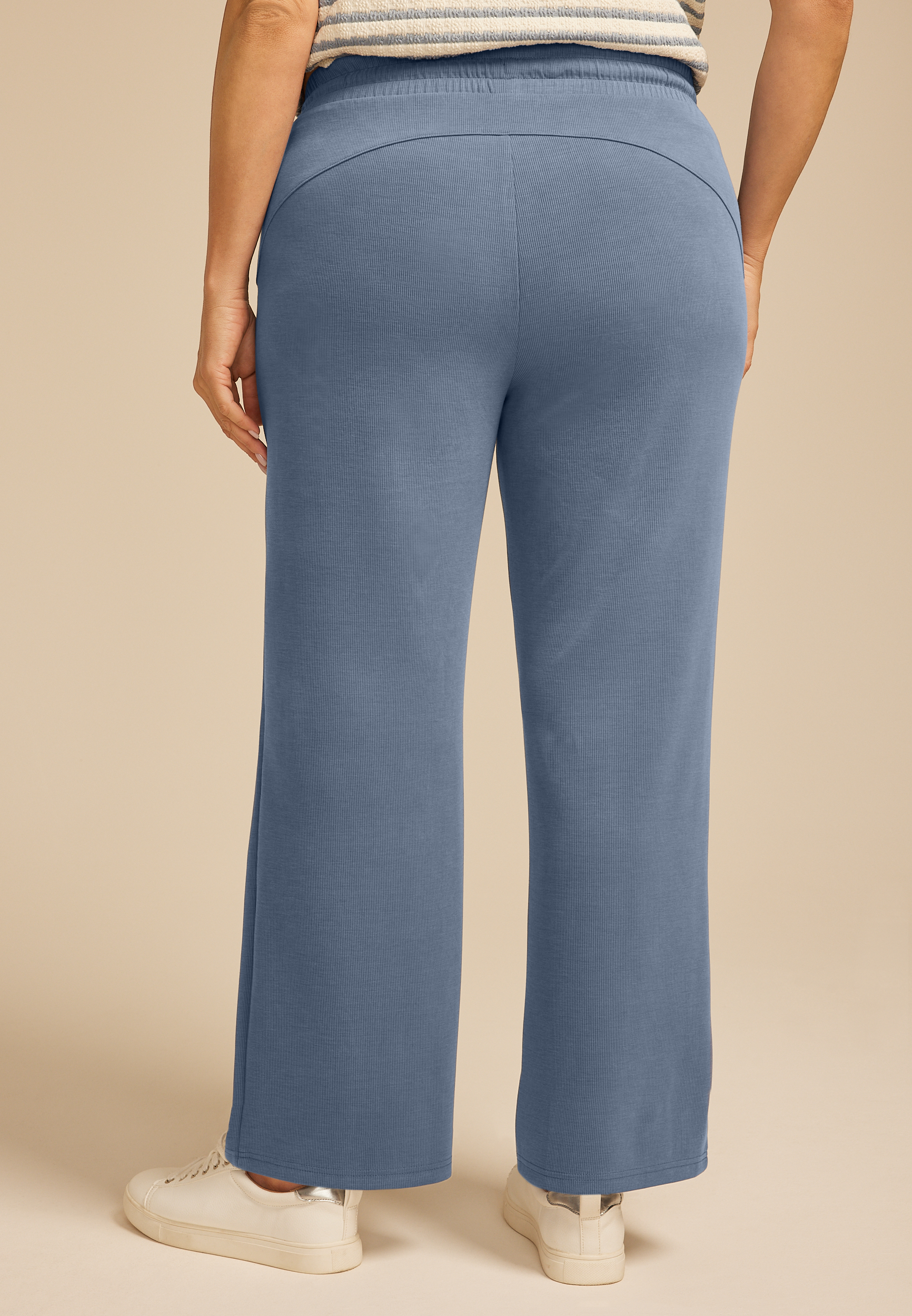 Plus Size Cloud Scuba Knit Ribbed Wide Leg Sweatpant, C8391, large