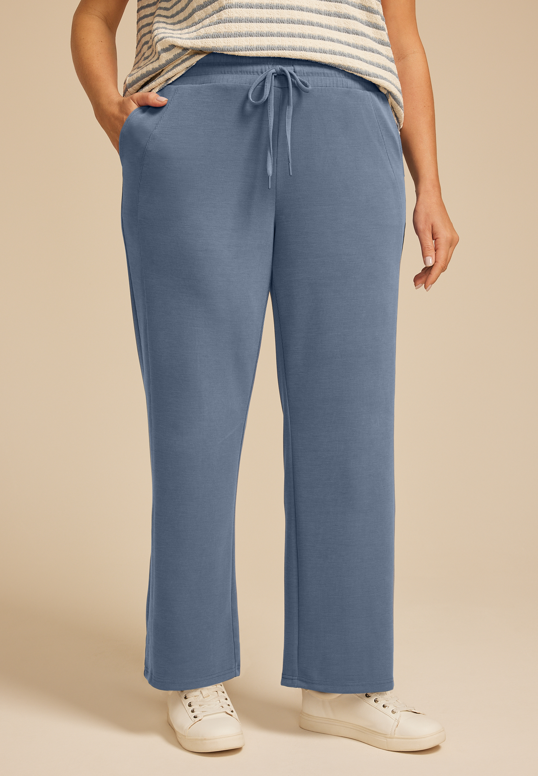 Plus Size Cloud Scuba Knit Ribbed Wide Leg Sweatpant, C8391, large