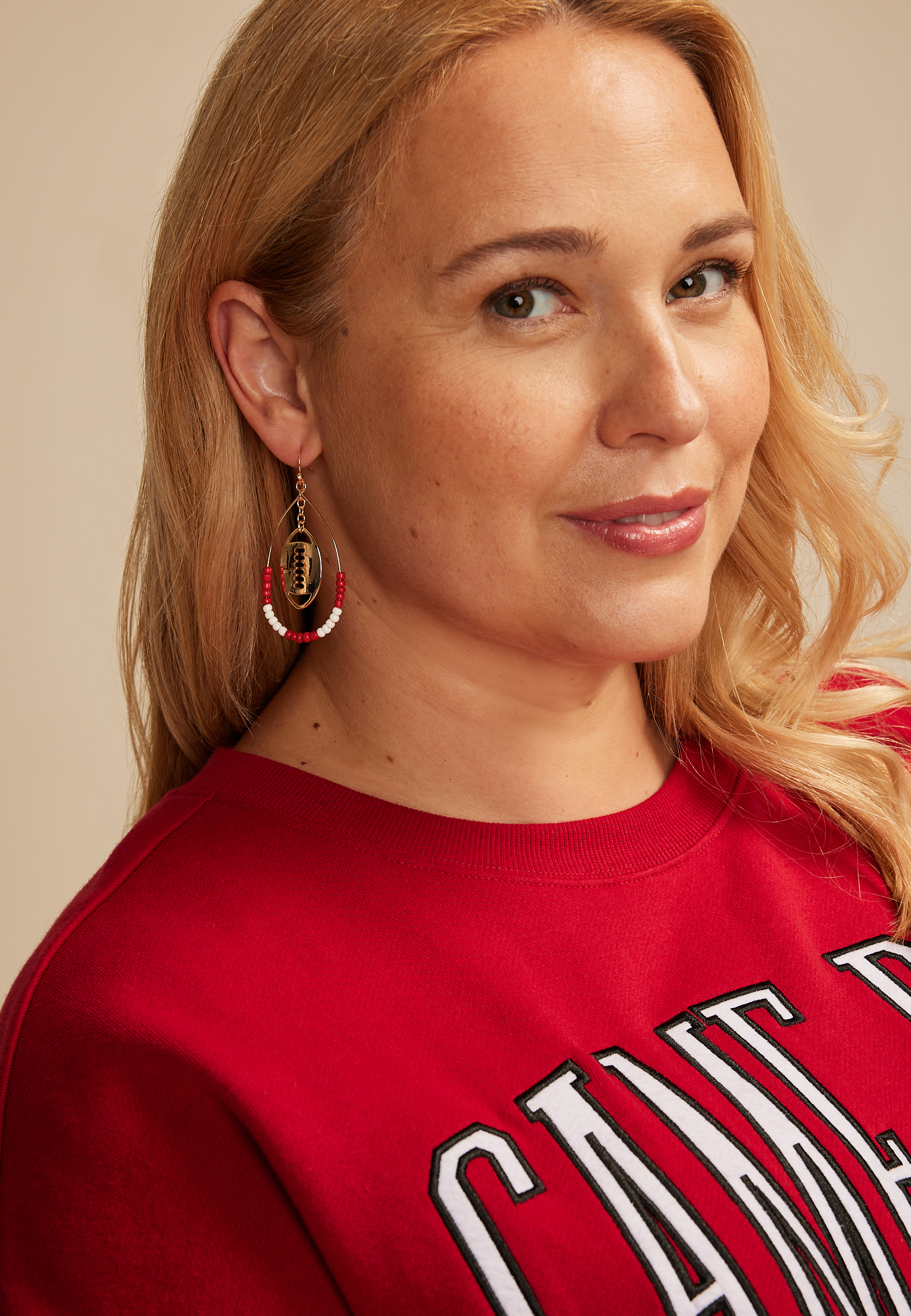 Game Day Maroon And White Beaded Teardrop Earrings