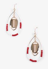 Game Day Maroon And White Beaded Teardrop Earrings, , small