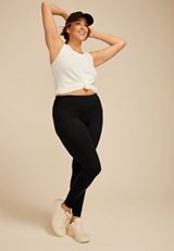 Plus Size PowerStretch High Rise Side Ruched Legging, BLACK, small