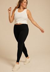 Plus Size PowerStretch High Rise Side Ruched Legging, BLACK, small