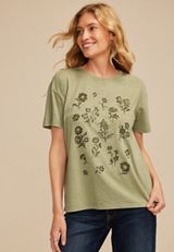 Scattered Floral Relaxed Fit Graphic Tee, GREEN, small