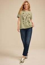 Scattered Floral Relaxed Fit Graphic Tee, GREEN, small