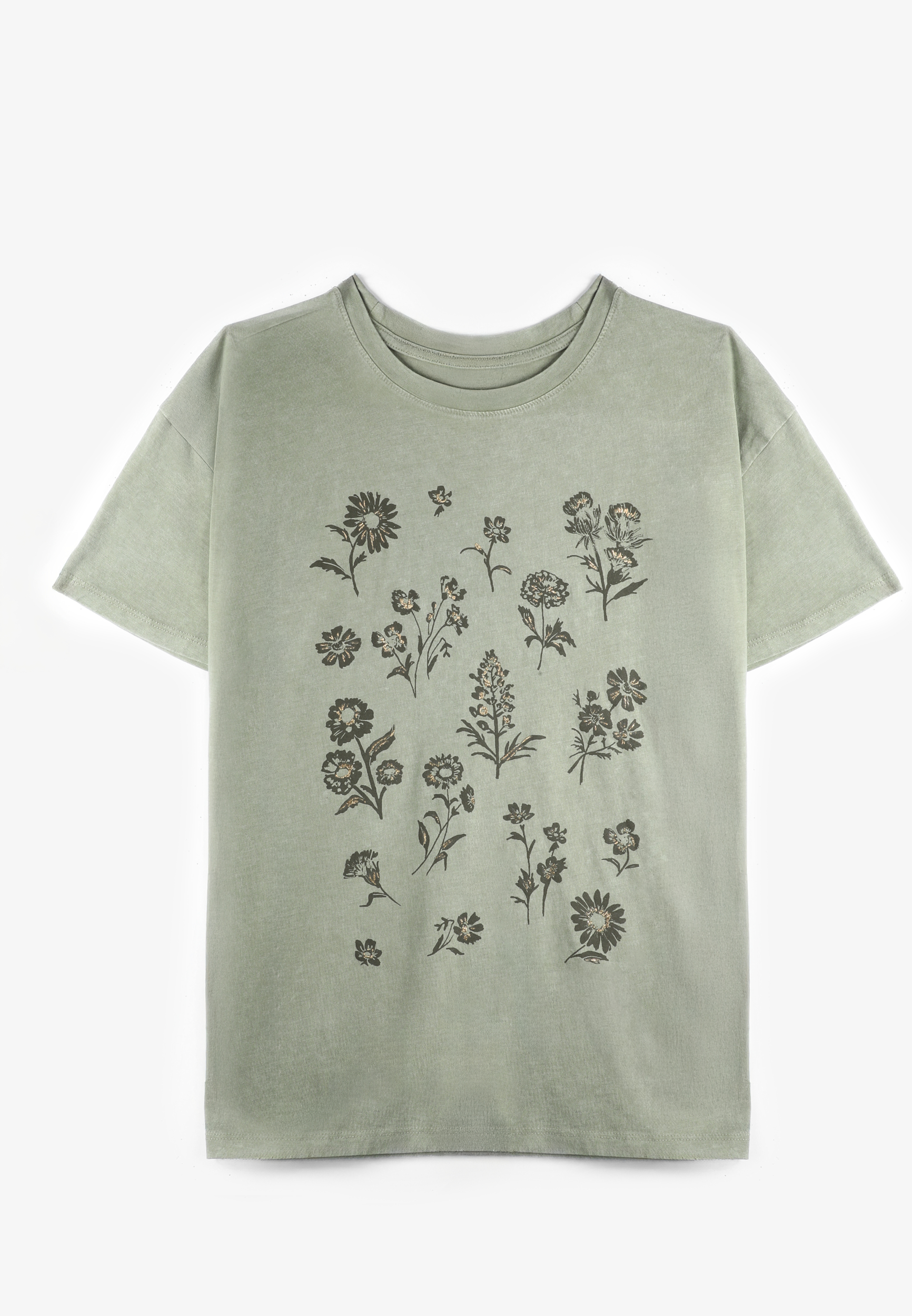 Scattered Floral Relaxed Fit Graphic Tee, GREEN, large