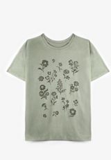 Scattered Floral Relaxed Fit Graphic Tee, GREEN, small