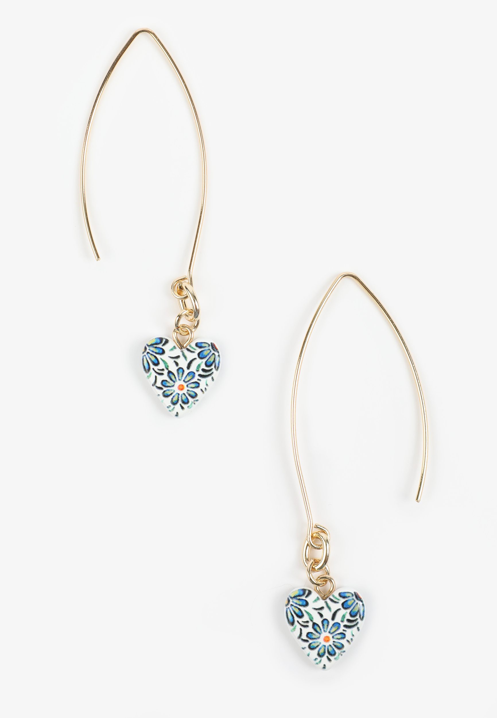 Colorful Floral Ceramic Heart Drop Earrings