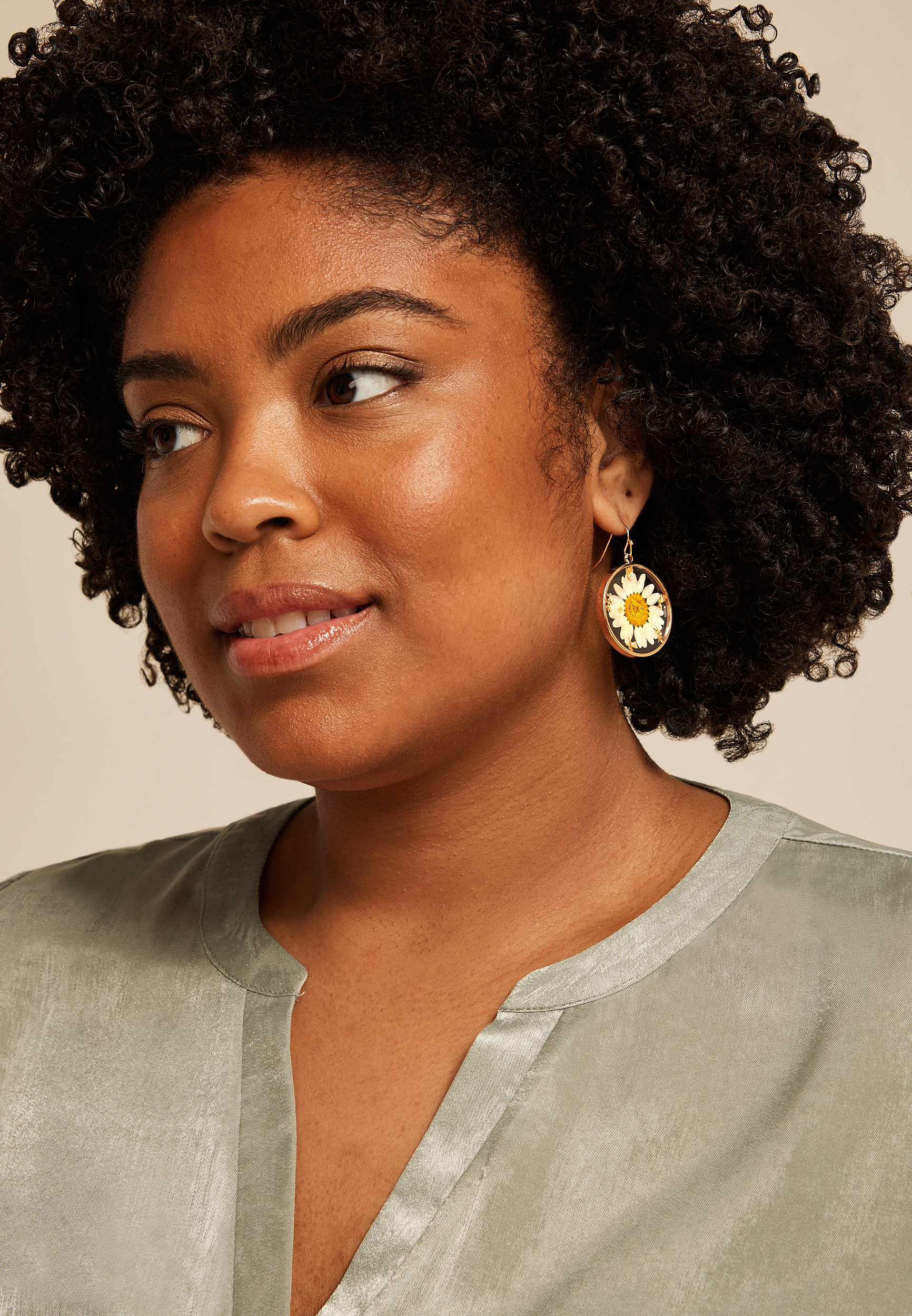Pressed Daisy Drop Earrings, GOLD, large