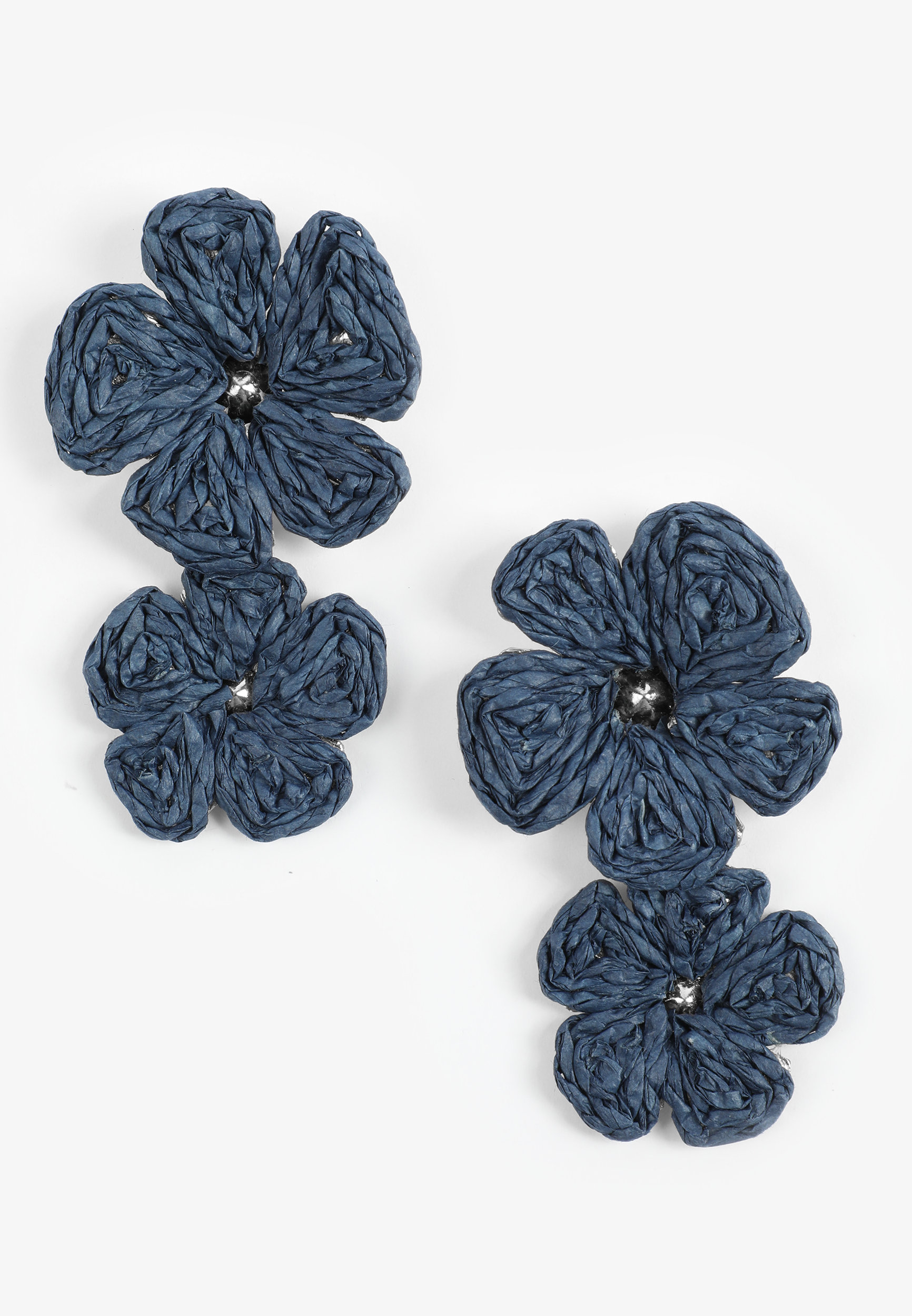 Navy Floral Raffia Drop Earrings