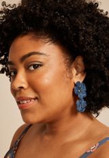 Navy Floral Raffia Drop Earrings, C180, small