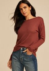 Ribbed Knit Snap Shoulder Top, C8065, small