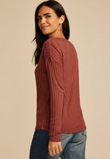 Ribbed Knit Snap Shoulder Top, C8065, small