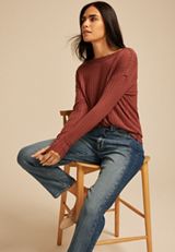 Ribbed Knit Snap Shoulder Top, C8065, small
